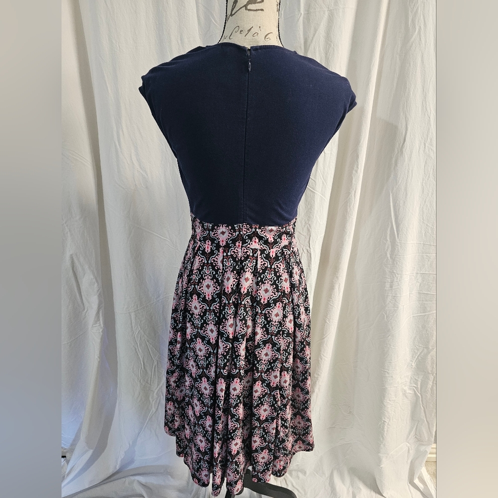 eShakti Blue and Pink A-Line Dress Knee-Length Casual - Picture 3 of 5